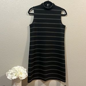 Mock-Neck Stripe A-Line Dress